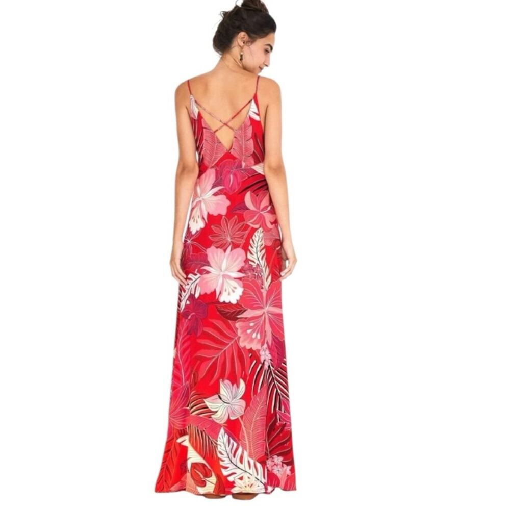 Farm Rio xs Philipa maxi dress Tropical Red Pink women's party Hawaiian resort - Picture 11 of 12